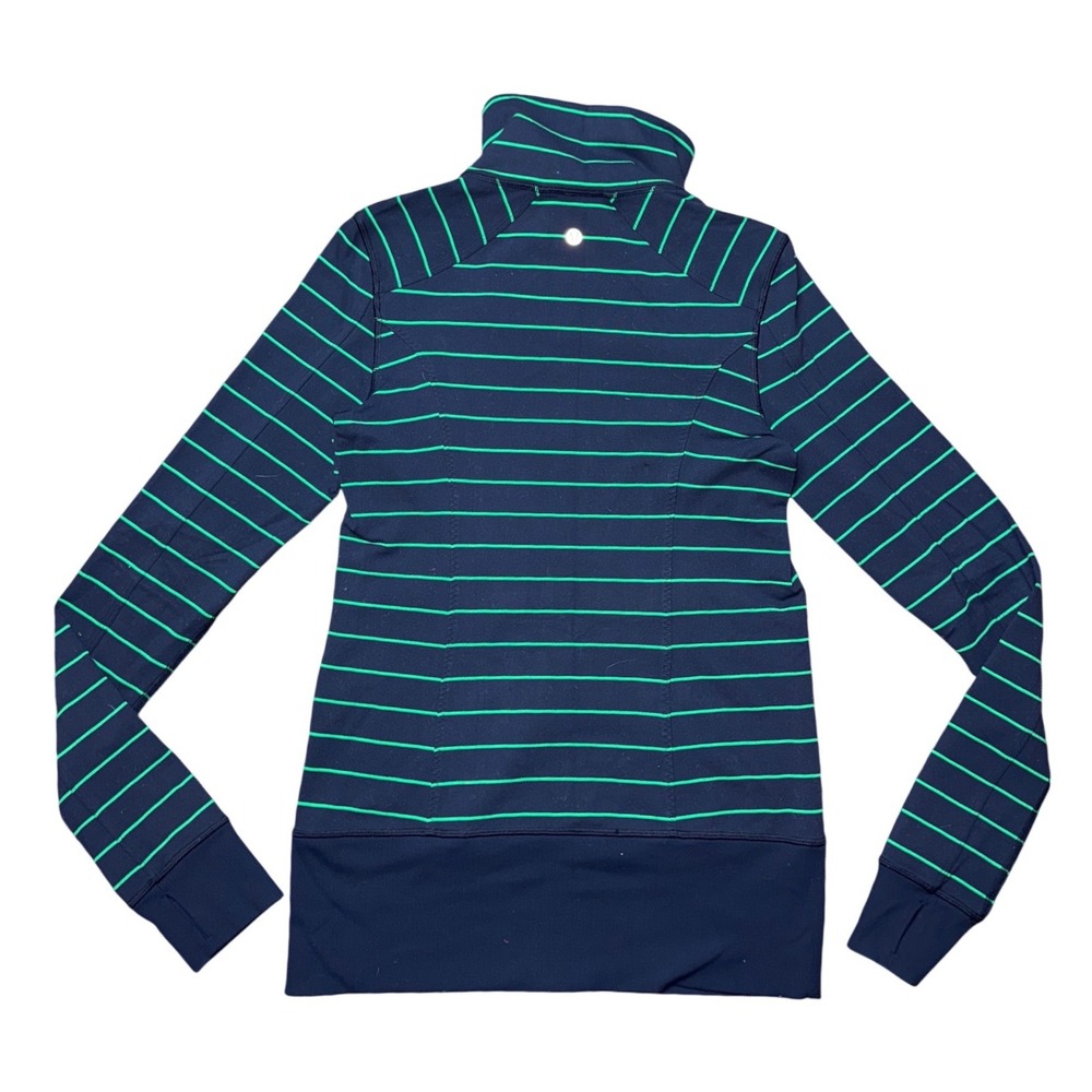 Lululemon Define Jacket Navy Blue Green Striped Full Zip Size 6 Slim Fit - Picture 2 of 13
